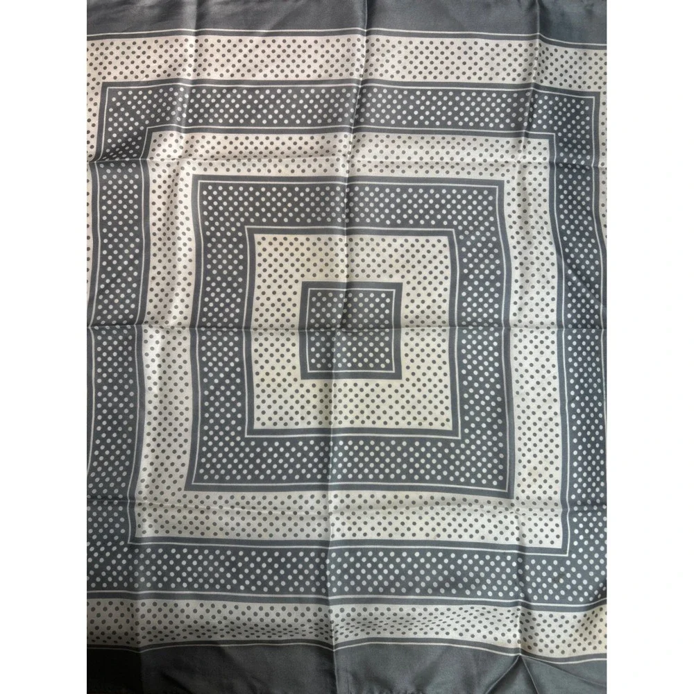 Echo Vintage 100% Pure Silk Square Scarf Gray Cream Polka Dot 26